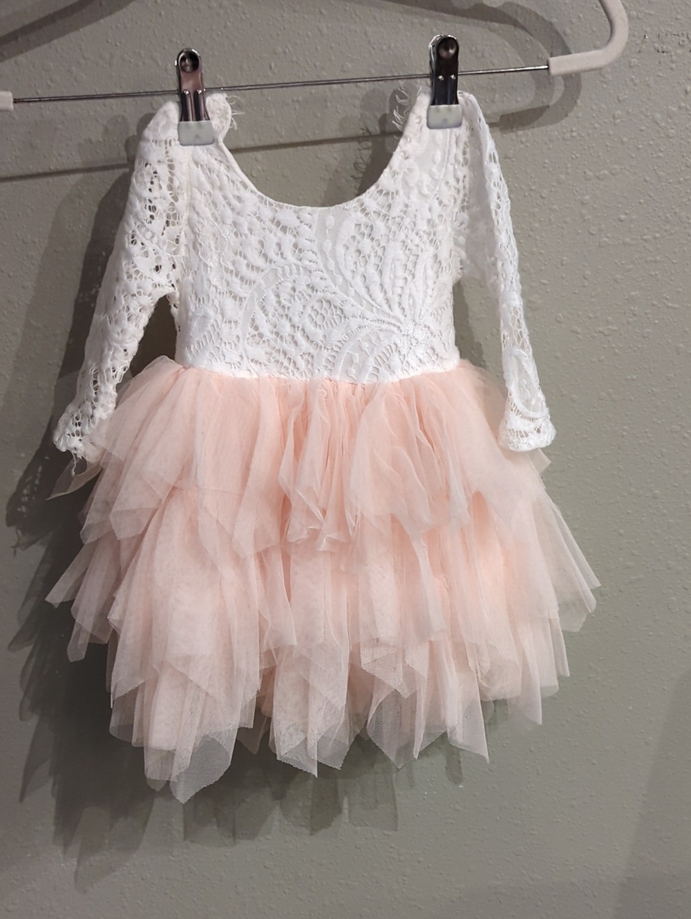 Fairy Girls White Lace Top Blush Tulle Tutu Dress  12-18 Mos Wedding Flowergirl